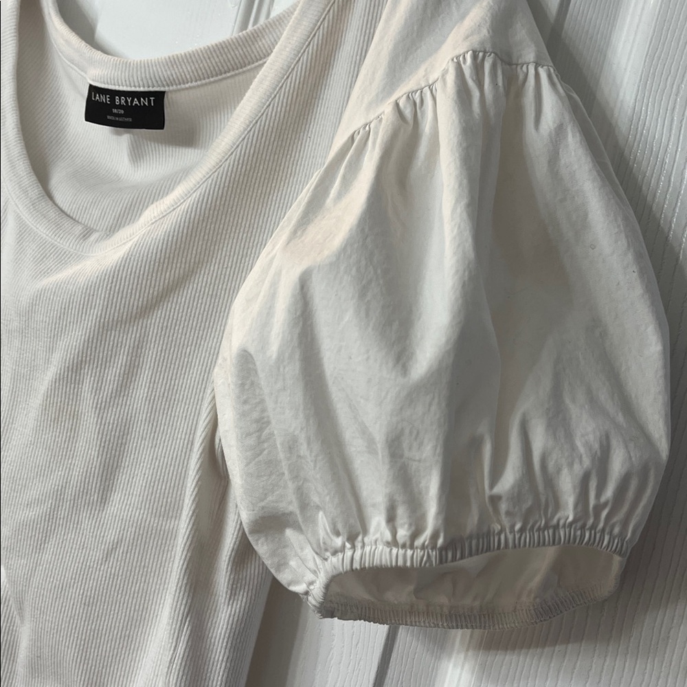 Lane Bryant White Puff Sleeve Scoop Neck Top